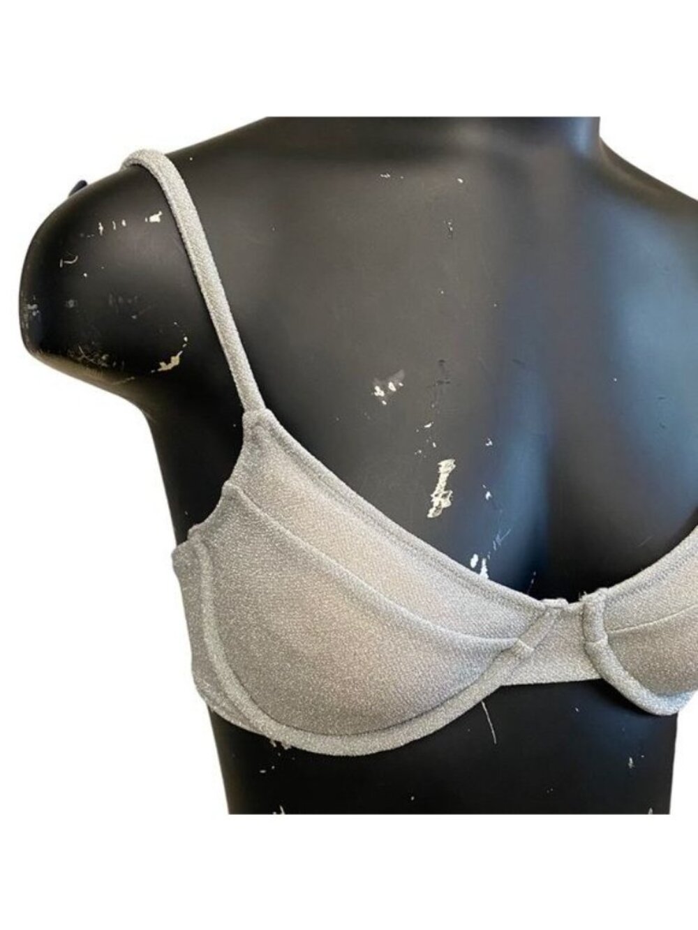 NEW Good American 2pc Silver Sparkle Swimsuit Bikini Size 1 = S - Picture 2 of 8